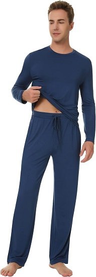Men's Pajamas Set Soft Crew Neck Long Sleeve Pjs Long Sleep Pants with Pockets