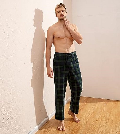 Men's Pajama Pants 100% Cotton Flannel Plaid Lounge Soft Warm PJ Bottoms Drawstring and Pockets