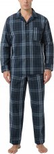 Men's Pajama Set Long Sleeve with Pocket Woven Cotton Knit Plaid Button-Down