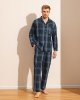Men's Pajama Set Long Sleeve with Pocket Woven Cotton Knit Plaid Button-Down